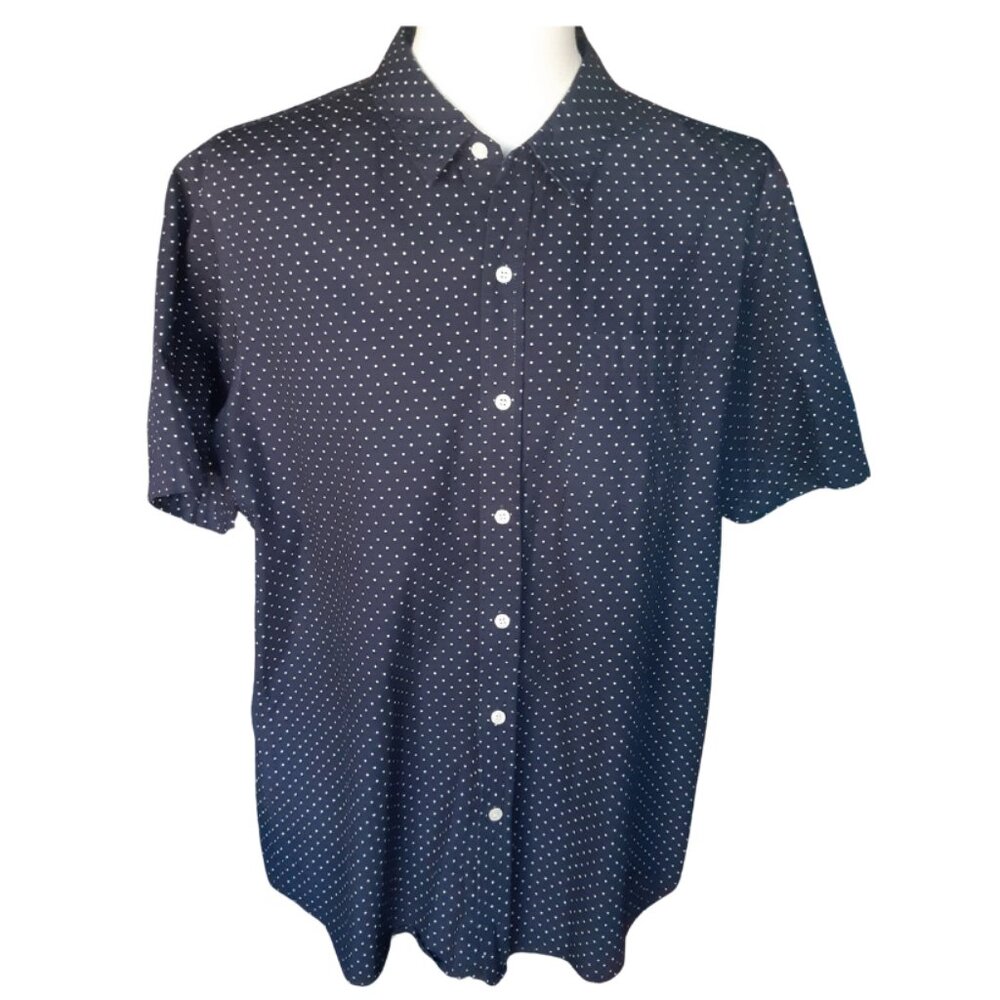 Bluenotes SZ XL Navy Short Sleeve Men's Polka Dot Button Up Shirt- 100% Cotton